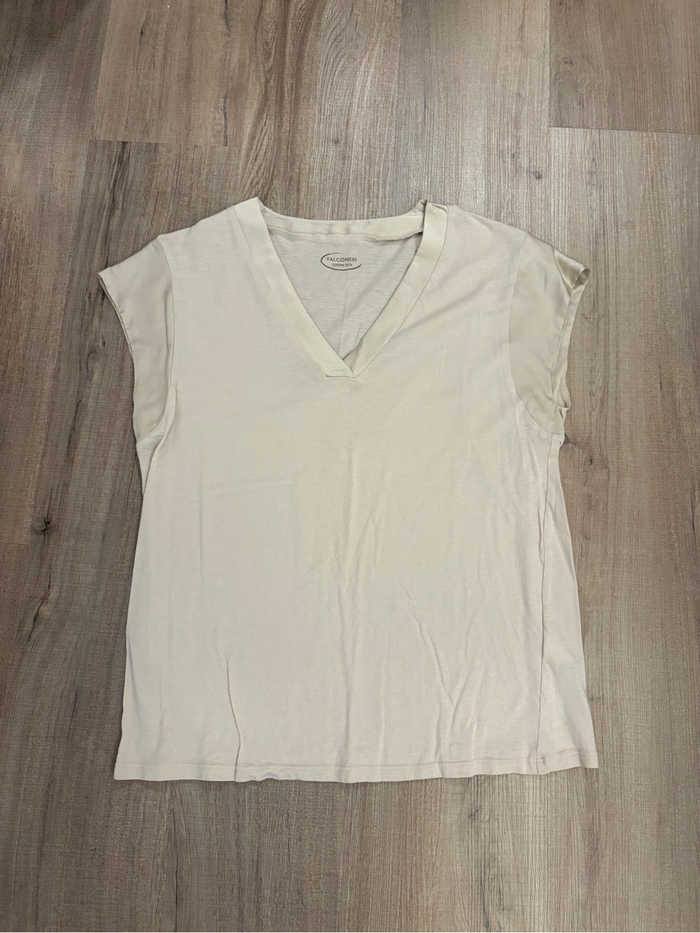 V-neck Short Sleeve Tee in Cream by Falconeri